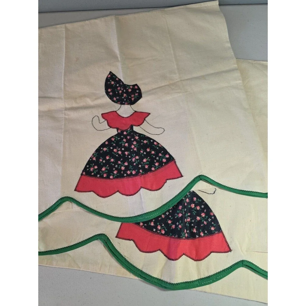 Vintage Southern Belle Applique Pillowcases Pair Handmade RicRac Cottage Linens